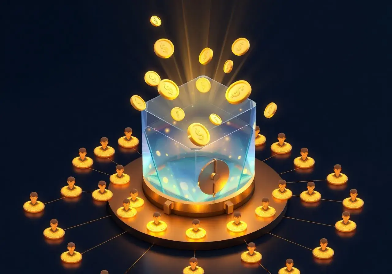 Daily reward pool infographic with 100 connected members